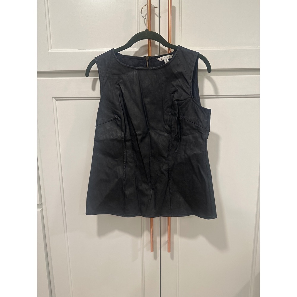 Cabi Black Faux Leather Sleeveless Zipper Top Women Size 4 casual date read
